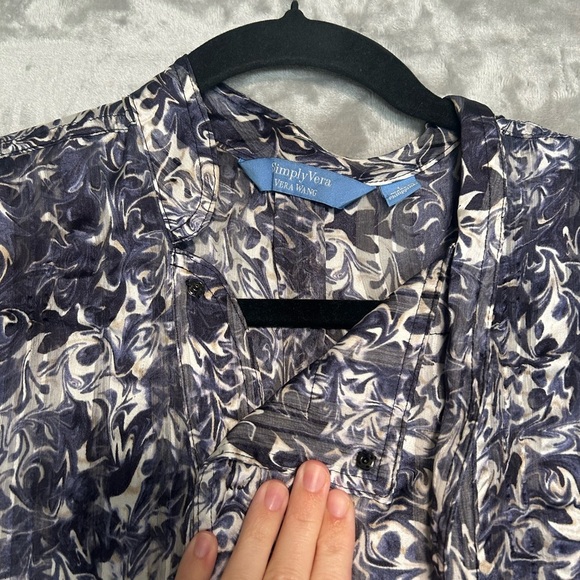 Simply Vera Wang Blouse Top High Neck Floral Purple Sheer Women’s Large - Picture 5 of 9